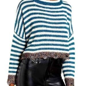 Prima Tinsel Sweater Women's Size M Striped Crop Blue/White NWT